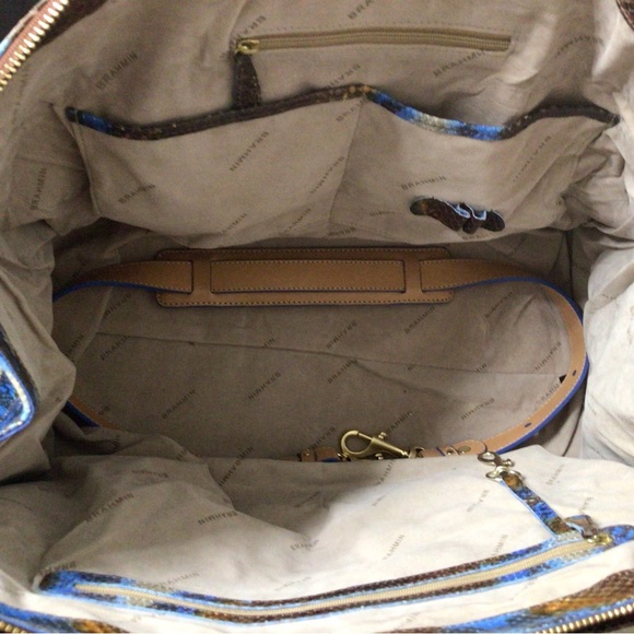 Brahmin Leather Blue/Brown Snakeskin Weekender  NOTE:  large like an overnighter - Picture 5 of 12